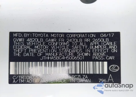 2017 Lexus Rc 200T z USA, uszkodzony, nr VIN JTHHA5BC4H5006501